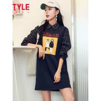 韩都衣舍2019秋装新款气质学生显瘦印花格子直筒连衣裙女CQ8496莀