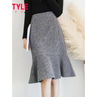 韩都衣舍2019秋新款韩版女装千鸟格荷叶边鱼尾a字半身裙OR8120璎