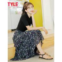 韩都衣舍2019韩版女装夏装新款碎花荷叶边中长款半身裙JN8307焕