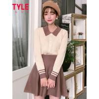韩都衣舍2019秋装新款女韩版气质心机a字两件套针织套装DU8726樱