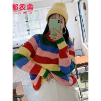 韩都衣舍2019秋装新款韩版女装撞色彩虹上衣毛衣针织衫OM80947樰