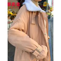 韩都衣舍2019韩版女冬新款派克风工装毛领收腰中长款棉衣DU9261樱