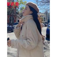 韩都衣舍2019韩版女装冬装新款直筒灯芯绒拼接中长款棉衣DU9258樱