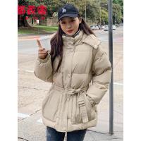 韩都衣舍2019冬装新款女装韩版可脱卸帽腰带收腰羽绒服JM9900蒖