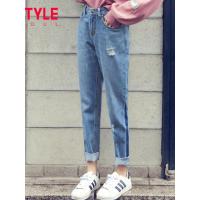 韩都衣舍2019春装新款女韩版少女裤子破洞直筒显瘦牛仔裤NH8323煜