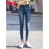 韩都衣舍2019秋季新款女韩版弹力高腰紧身小脚休闲牛仔裤GQ9693耒