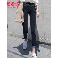 韩都衣舍2019韩版女装秋装新款高腰弹力黑色小脚牛仔裤NG9422茵