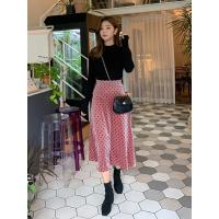 韩都衣舍2019秋新款波点半身裙ins风丝绒a字气质中长款OM90710諨