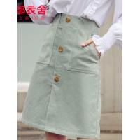 韩都衣舍2019秋装新款韩版女装高腰短裙灯芯绒A字半身裙KY11069湲