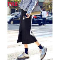 韩都衣舍2019韩版女装秋新款针织纯色打底中长半身裙EQ7128婋