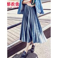 韩都衣舍2019韩版女秋新款秋冬纯色百褶丝绒裙半身裙IG7636僥