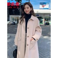 韩都衣舍2019韩版冬新款a字纯色大衣女中长款毛呢外套DU9239樱