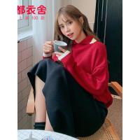 韩都衣舍2019韩版女装秋装新款撞色上衣显瘦百搭红色毛衣LZ9025烎