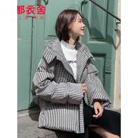 韩都衣舍2019冬装新款韩版女装加厚连帽格子短款羽绒服OM80673樰