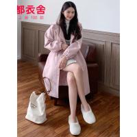 韩都衣舍2019冬装新款韩版女装中长款连帽大衣毛呢外套NW12186棽