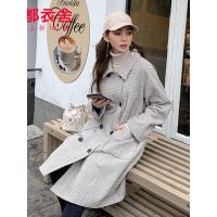 韩都衣舍2019冬装新款女装韩版宽松中长款格子毛呢外套JM9902蒖_OKIpn3