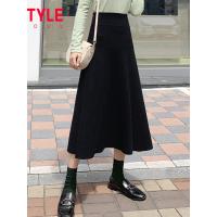 韩都衣舍2019秋冬新款韩版女高腰显瘦A字显瘦中长款针织裙半身裙