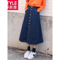 韩都衣舍2019洋气新款女装韩版纯色a字裙高腰牛仔裙半身裙IG8335