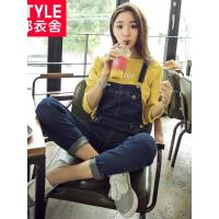 韩都衣舍2019秋装新款女装韩版宽松高腰背带裤牛仔裤YK5715鲲