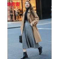 韩都衣舍2019冬装新款韩版斗篷羊毛大衣双面毛呢外套女NJ12795翝