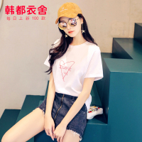 韩都衣舍2019夏装新款女装韩版宽松字母圆领短袖上衣T恤KY9601湲