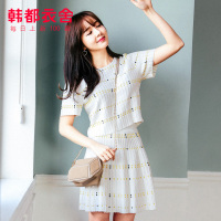 韩都衣舍2019夏装新款女装少女感短袖半身裙时尚套装裙EK8083荃