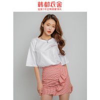 韩都衣舍2020夏新款女韩版休闲宽松显瘦英文印花短袖T恤GQ10866耒