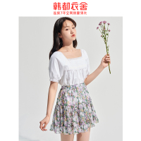 韩都衣舍2020夏装新款女装小清新紫色碎花短裙半身裙RN0029婋