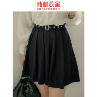 韩都衣舍2020夏新款高腰A字廓形显瘦学生百褶短裙半身裙GQ10862耒