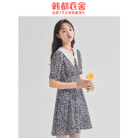 韩都衣舍2020夏季新款女时尚百搭翻领短款碎花连衣裙RO1018堃