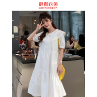 韩都衣舍2020夏季新款女装小众法式娃娃领白色连衣裙RE5103鲲