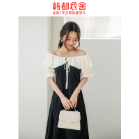 韩都衣舍2020夏装新款女装韩版气质收腰中长款连衣裙RJ7015焕