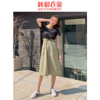 韩都衣舍2020夏装新款女装宽松高腰假两件中长款连衣裙RU3000筱