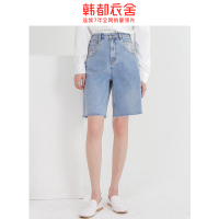韩都衣舍2020夏装新款女装韩版休闲直筒潮五分短裤牛仔裤RU8067筱