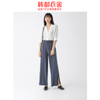 韩都衣舍2020夏新韩版垂感轻薄莫代尔开叉阔腿裤女OM81695婏0513