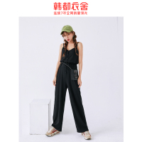韩都衣舍2020韩版女夏装新款吊带连体高腰阔腿垂感休闲裤HO0341魭