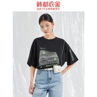 韩都衣舍2020夏装新款韩版宽松上衣纯棉网红潮短袖T恤女RU5139瑒