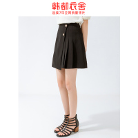 韩都衣舍2020夏装新款女装高腰A字不对称捏褶短裙半身裙RJ5104勝