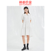韩都衣舍2020夏新韩版女装polo领宽松A版短袖白色连衣裙RU8080婏