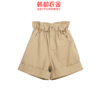 韩都衣舍2020韩版女夏装新款宽松花苞高腰挽边短裤牛仔裤HO0421魭