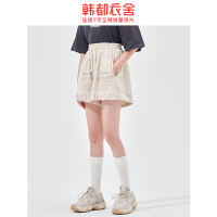 韩都衣舍2020夏装新款女韩版宽松高腰直筒运动休闲短裤子RN0046翝