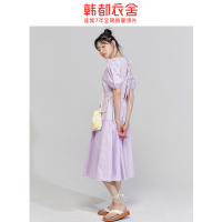 韩都衣舍2020夏装新款女装韩版纯色宽松泡泡袖连衣裙RN0081堯
