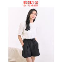 韩都衣舍2020夏季新款女短裤夏天外穿高腰显瘦系带休闲裤RJ5132禄