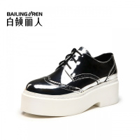 白领丽人时尚TPU羊皮里垫系带厚底巴洛克冲孔女鞋休闲鞋