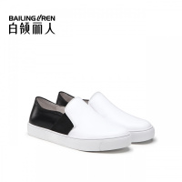 白领丽人春夏新款时尚休闲一脚蹬头层牛皮拼色懒人鞋