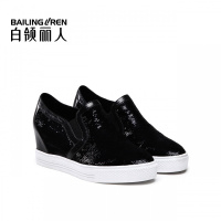 白领丽人春夏新款时尚羊皮亮片休闲圆头内增高女鞋