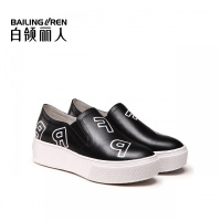 白领丽人春夏新款时尚牛皮趣味字母休闲圆头松糕女鞋