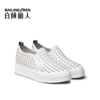 白领丽人春新牛皮铆钉厚底内增高时尚舒适坡跟休闲女鞋