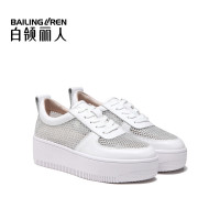 白领丽人夏新时尚拼接系带纱网厚底休闲鞋运动休闲凉鞋