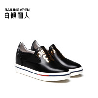 白领丽人春夏新款时尚牛皮金属烫字休闲圆头套脚女鞋